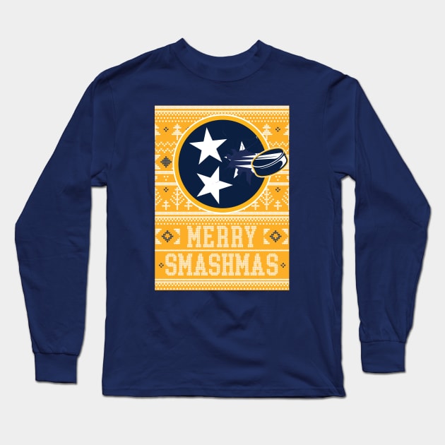 Nashville Predators Merry Smashmas Ugly Christmas Design Long Sleeve T-Shirt by TheShirtGypsy